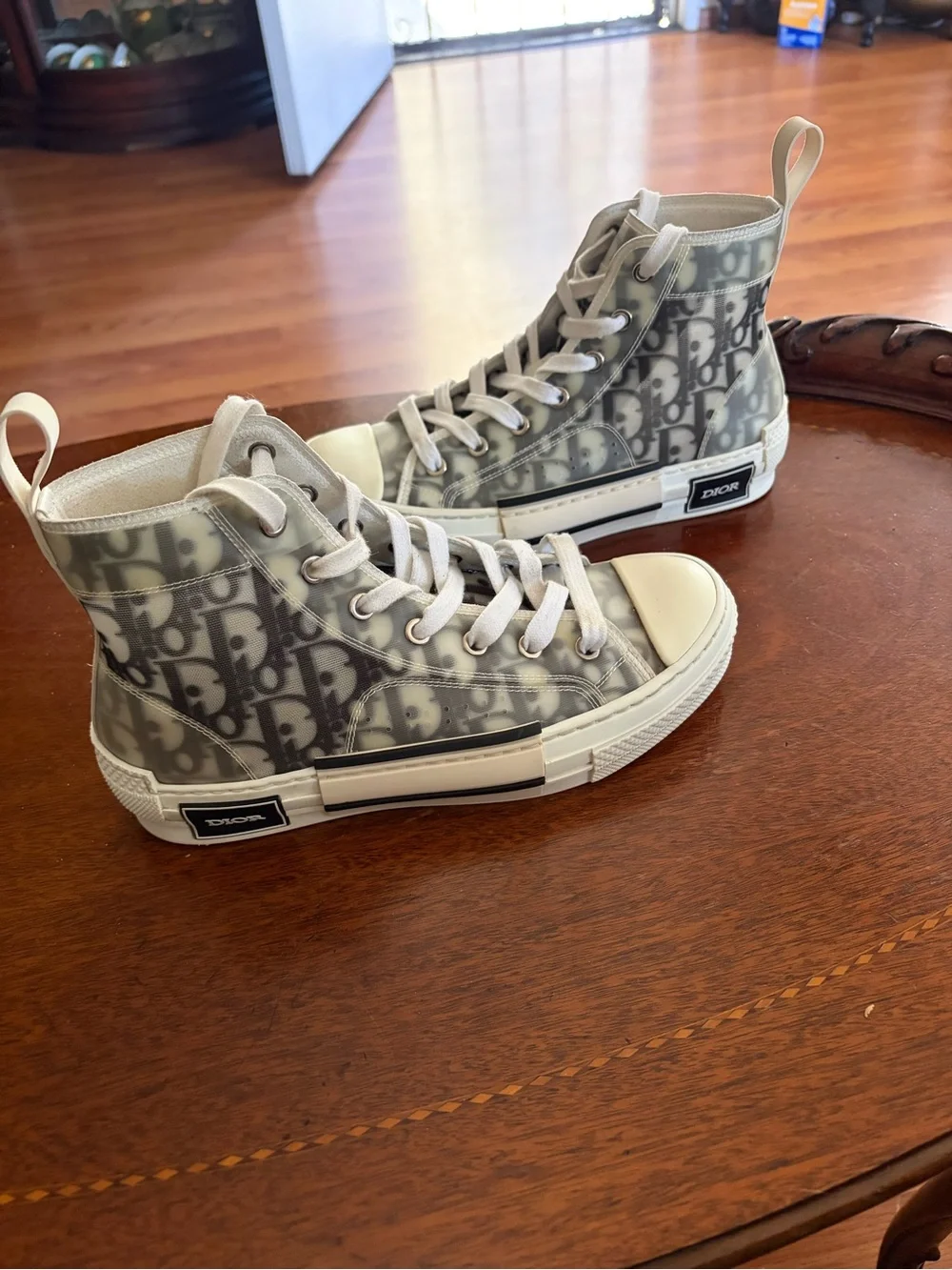 Dior High-Top Sneakers in Gray and White Dior Oblique